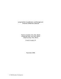Longevity Risk Quantification and Management: a Review of Relevant Literature