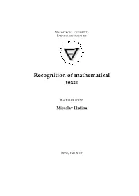 Recognition of Mathematical Texts