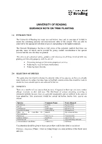 University of Reading Guidance Note on Tree Planting
