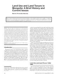 Land Use and Land Tenure in Mongolia: a Brief History and Current Issues Maria E