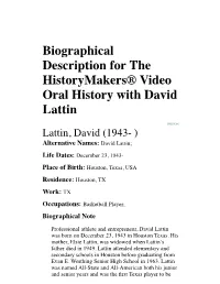 Biographical Description for the Historymakers® Video Oral History with David Lattin