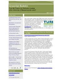 Greenlist Bulletin from the Toxics Use Reduction Institute at the University of Massachusetts Lowell