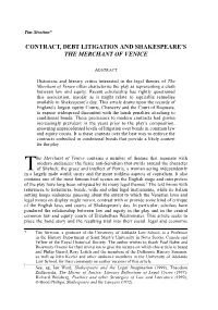 CONTRACT, DEBT Litigation and Shakespeare's THE