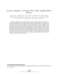Project Argonaut: a Proposal for a Mars Sample Return Mission ∗