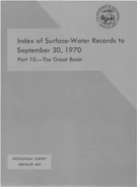 Index of Surface-Water Records to September 30, 1970 Part 1 0.-The Great Basin