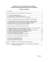 Potential Policy, Licensing, and Key Technical Issues for Small Modular Nuclear Reactor Designs
