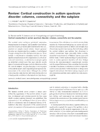 Review: Cortical Construction in Autism Spectrum Disorder: Columns, Connectivity and the Subplate