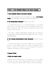 Week 7: Cross-Linguistic Influence and Learner Language Transfer: The
