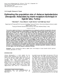 Estimating the Population Size of Astacus Leptodactylus (Decapoda: Astacidae) by Mark-Recapture Technique in E₣Irdir Lake, Turkey