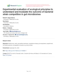 Experimental Evaluation of Ecological Principles to Understand and Modulate the Outcome of Bacterial Strain Competition in Gut Microbiomes