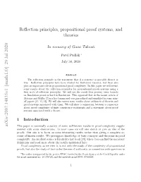 Reflection Principles, Propositional Proof Systems, and Theories
