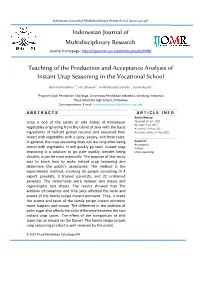 Teaching of the Production and Acceptance Analysis of Instant Urap Seasoning in the Vocational School