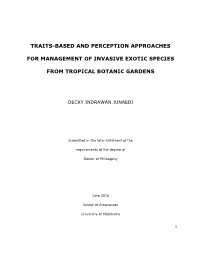 Traits-Based and Perception Approaches for Management of Invasive Exotic Species from Tropical Botanic Gardens