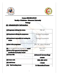(A) Administrative Information Advanced Urooncology Course URL