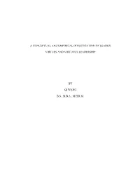 A Conceptual and Empirical Investigation of Leader Virtues and Virtuous
