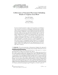 Collaboration Or Participant Observation? Rethinking Models of ‘Linguistic Social Work’