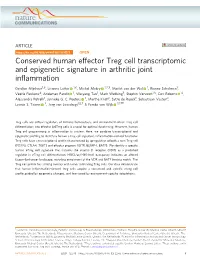 Conserved Human Effector Treg Cell Transcriptomic and Epigenetic Signature in Arthritic Joint Inﬂammation