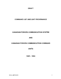 Draft Command List and Unit Provenance Canadian Forces