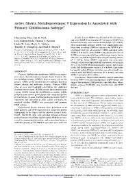 Active Matrix Metalloproteinase 9 Expression Is Associated with Primary Glioblastoma Subtype1