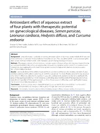 Antioxidant Effect of Aqueous Extract of Four Plants with Therapeutic