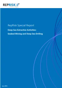 Reprisk Special Report Deep Sea Extractive Activities: Seabed Mining and Deep Sea Drilling