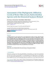 Acari, Hydrachnidia) Species with the Elemental Analysis Method