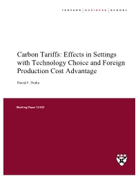 Carbon Tariffs: Effects in Settings with Technology Choice and Foreign
