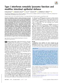 Type I Interferon Remodels Lysosome Function and Modifies Intestinal Epithelial Defense