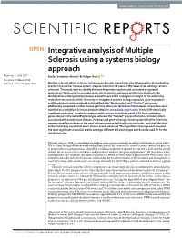 Integrative Analysis of Multiple Sclerosis Using a Systems Biology
