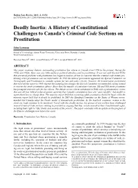 Deadly Inertia: a History of Constitutional Challenges to Canada's Criminal Code Sections on Prostitution