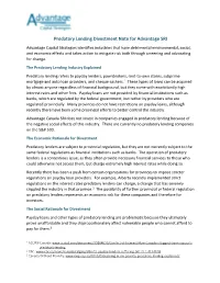 Predatory Lending Divestment Note for Advantage