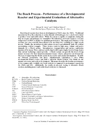 The Bosch Process - Performance of a Developmental Reactor and Experimental Evaluation of Alternative Catalysts
