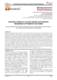 Bryndza Cheese of Slovak Origin As Potential Resources of Probiotic Bacteria