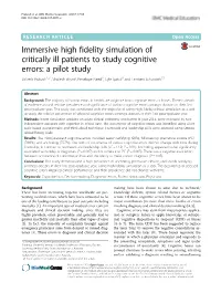 Immersive High Fidelity Simulation of Critically Ill Patients to Study Cognitive Errors