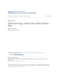 Truth, Knowledge, and the Value of False Belief in Plato Nicholas Ryan Baima Washington University in St