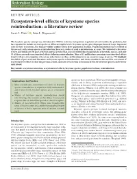 Ecosystem-Level Effects of Keystone Species Reintroduction: a Literature Review Sarah L