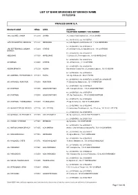 List of Bank Branches by Branch Name 31/12/2018