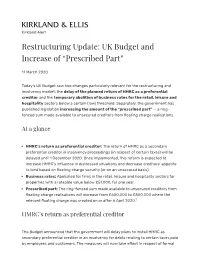 Restructuring Update: UK Budget and Increase of “Prescribed Part”