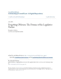 Forgetting Oblivion: the Demise of the Legislative Pardon