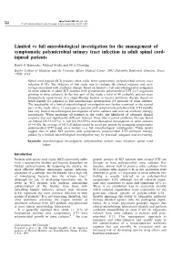 Limited Vs Full Microbiological Investigation for the Management of Symptomatic Polymicrobial Urinary Tract Infection in Adult Spinal Cord- Injured Patients