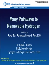 Many Pathways to Renewable Hydrogen (Presentation)