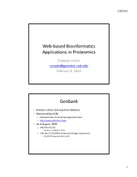 Web-Based Bioinformatics Applications in Proteomics Genbank