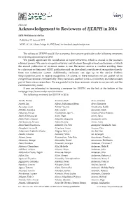 Acknowledgement to Reviewers of IJERPH in 2016