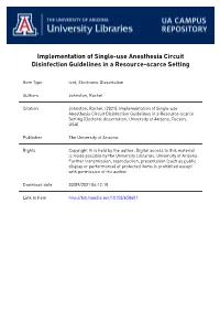 Implementation of Single-Use Anesthesia Circuit Disinfection Guidelines in a Resource-Scarce Setting