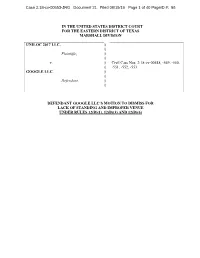 Motion to Dismiss for Lack of Standing and Improper Venue Under Rules 12(B)(1), 12(B)(3) and 12(B)(6)