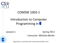 COMSW 1003-1 Introduction to Computer Programming in C
