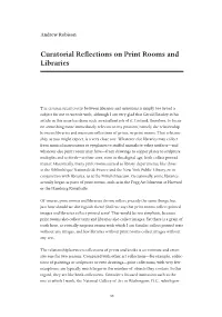 Curatorial Reflections on Print Rooms and Libraries
