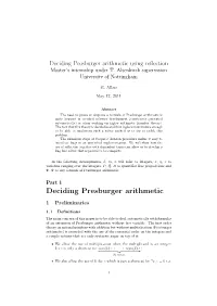 Deciding Presburger Arithmetic Using Reﬂection Master’S Internship Under T