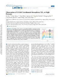 Observation of 9‑Fold Coordinated Amorphous Tio2 at High Pressure
