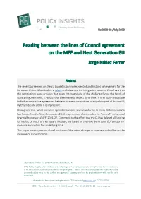 Reading Between the Lines of Council Agreement on the MFF and Next Generation EU Jorge Núñez Ferrer